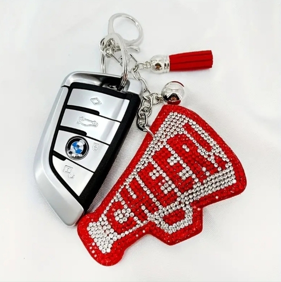 Bling Cheer Crystal Rhinestone Keychain Bag Charm With Red Tassel - Picture 5 of 7